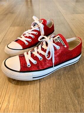Converse Red Glitter Low Top Sneakers